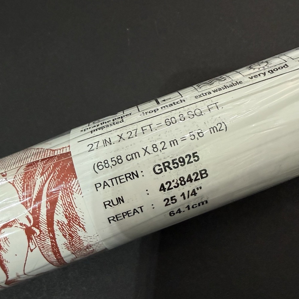 York Wallpaper 1 Roll GR5925 Seasons Toile Red White Vintage Motif Wallcoverings - Picture 3 of 9